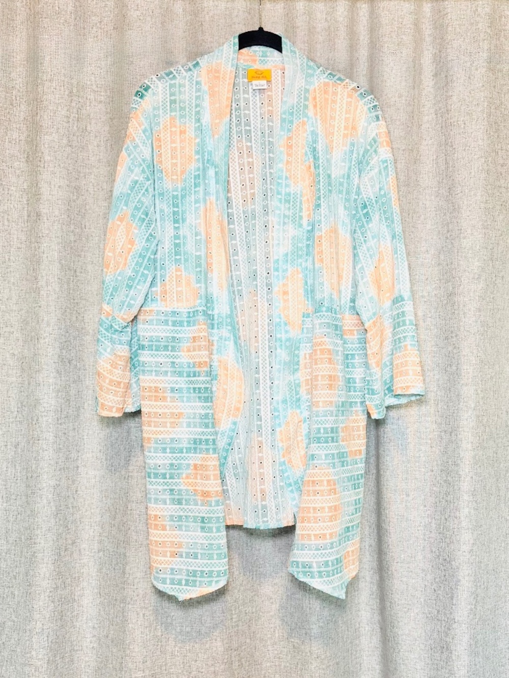 Ruby Rd Kimono Womens Large Swim Cover Up Boho Embroidered Colorful Beachy